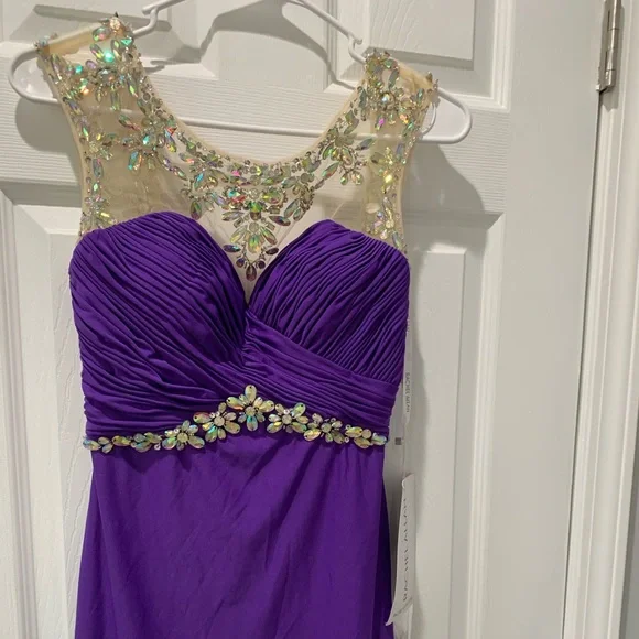 Rachael Allan Dresses | New! Rachael Allan Short Purple Fitted Jersey Gown with Beaded Detail! Sz 4 | Color: Purple | Size: 4 | Sevyndresses's Closet